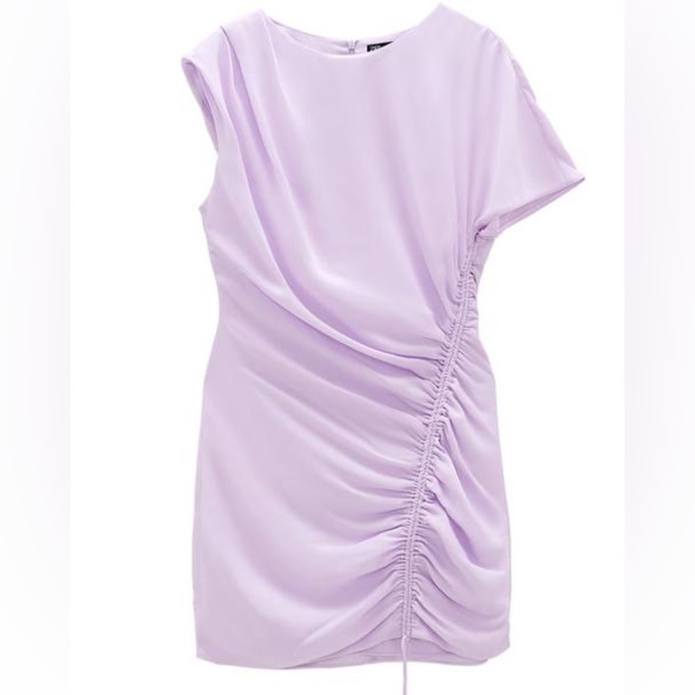NWT Zara Ruched Satin Effect Mini Dress